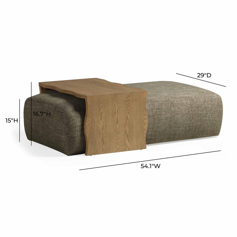 Spencer Green Performance Basketweave Ottoman with Coffee Table