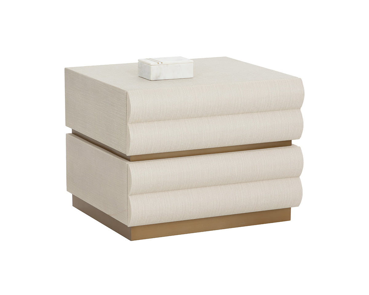 Subira Cream Faux Leather & Wood, Gold Nightstand