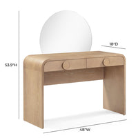Jenny 48 Natural Ash 2-Drawer Vanity Desk with Mirror