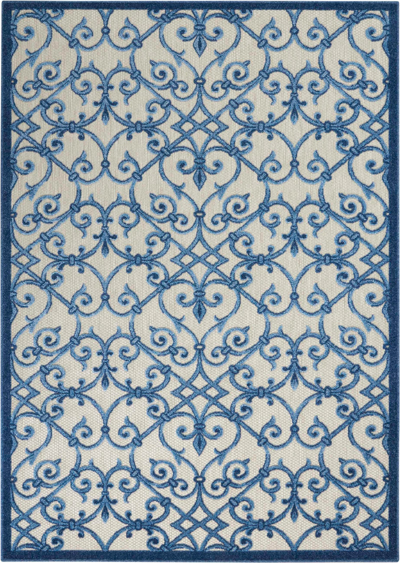 Annitra Indoor/Outdoor Grey & Blue Vine Design Area Rug - Elegance Collection