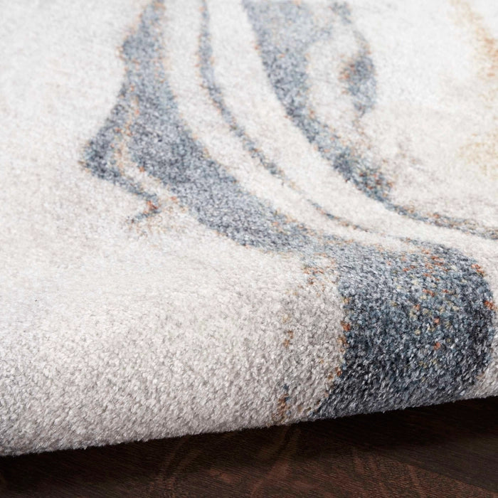 Pheobe Abstract Ivory & Blue Washable Area Rug