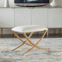 Tabitha 24" Natural Rattan & White Textured Bench