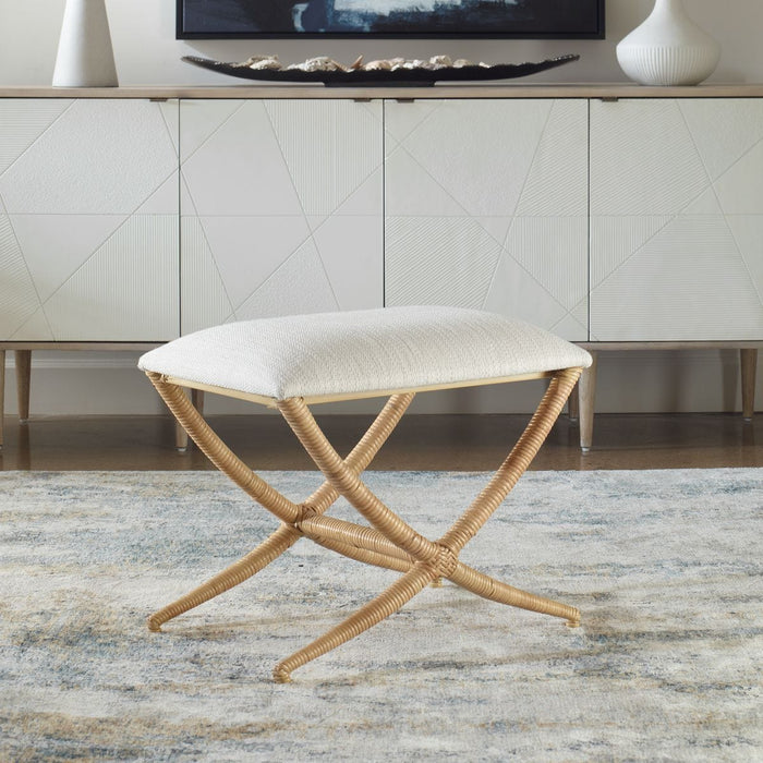 Tabitha 24" Natural Rattan & White Textured Bench