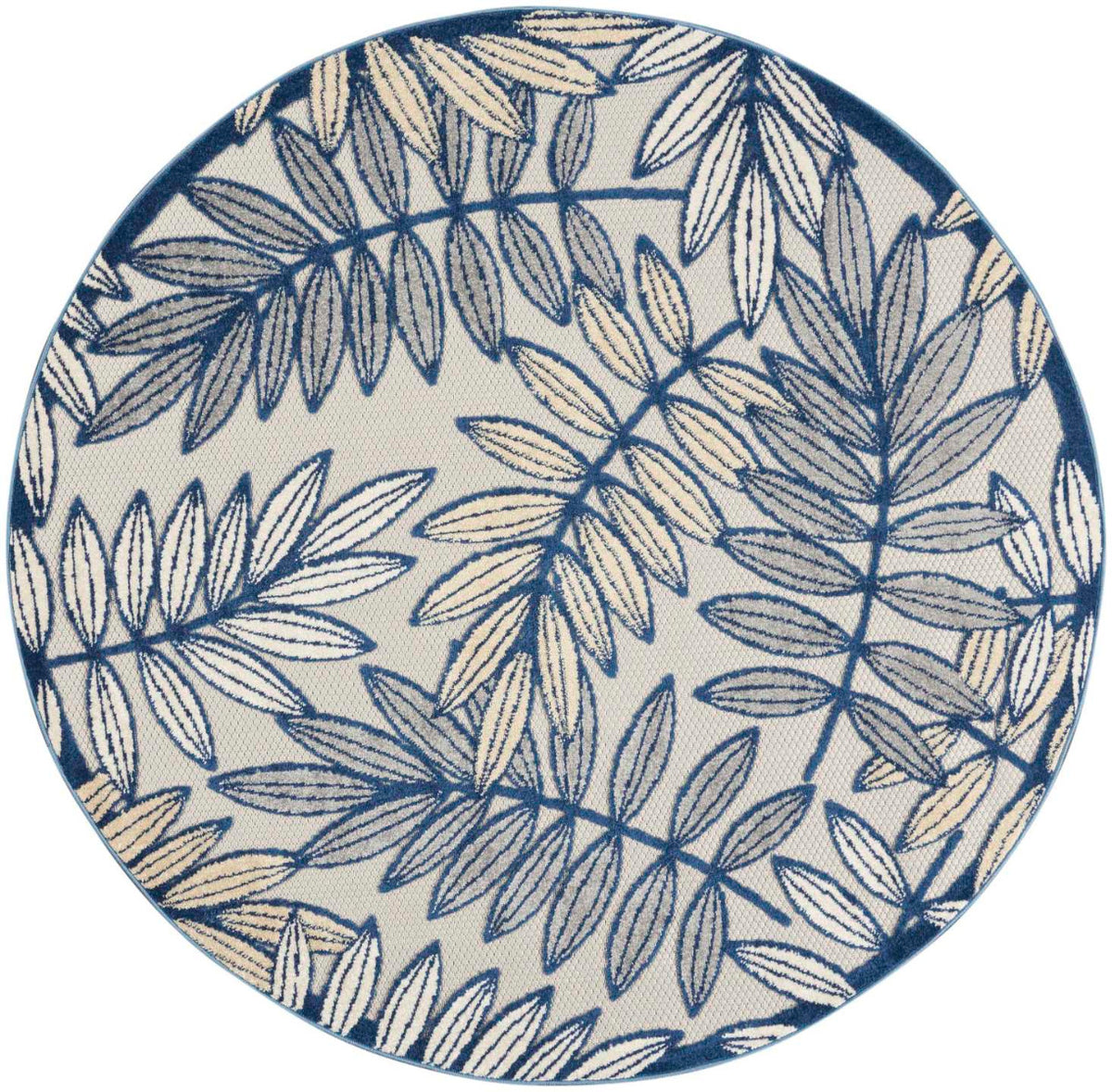 Annitra Indoor/Outdoor Ivory & Navy Leaf Design Area Rug - Elegance Collection