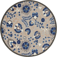 Annitra Indoor/Outdoor Natural Blue Swirling Vines Design Area Rug - Elegance Collection