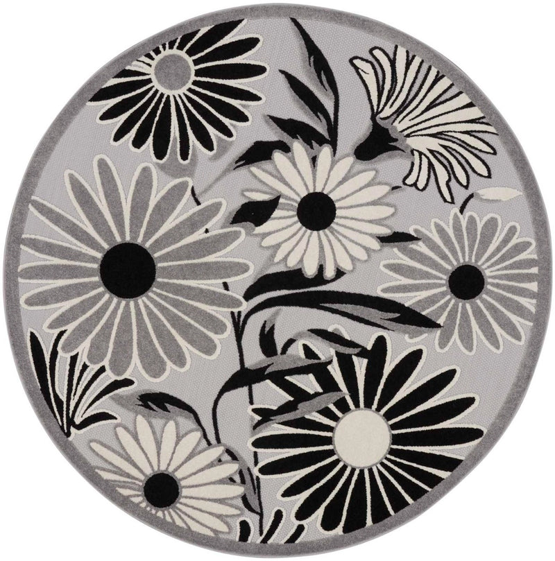 Annitra Indoor/Outdoor Black & White Flowers Area Rug - Elegance Collection