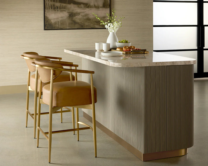Heloise Cognac Faux Leather & Gold Counter Stool