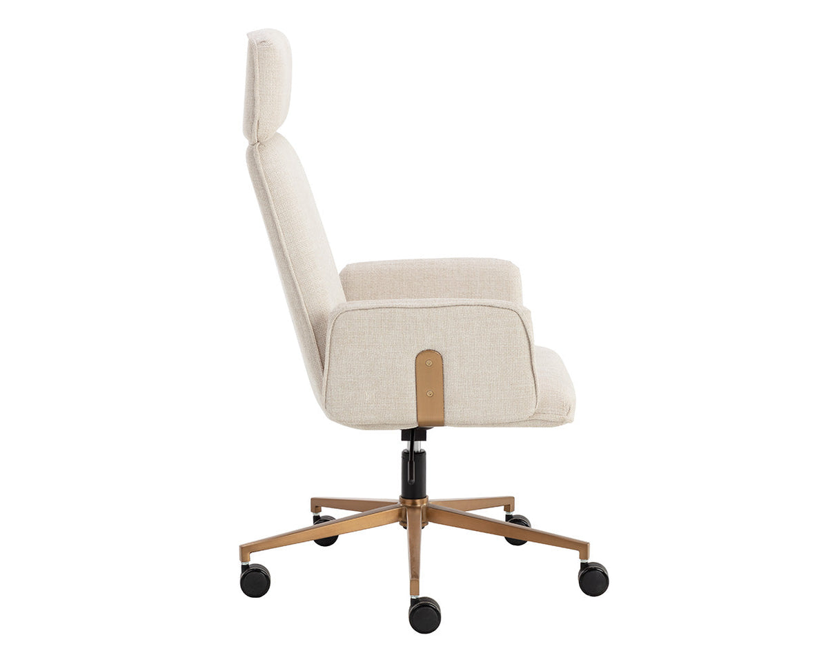 Kalev Cream Plush Fabric & Gold Desk Chair