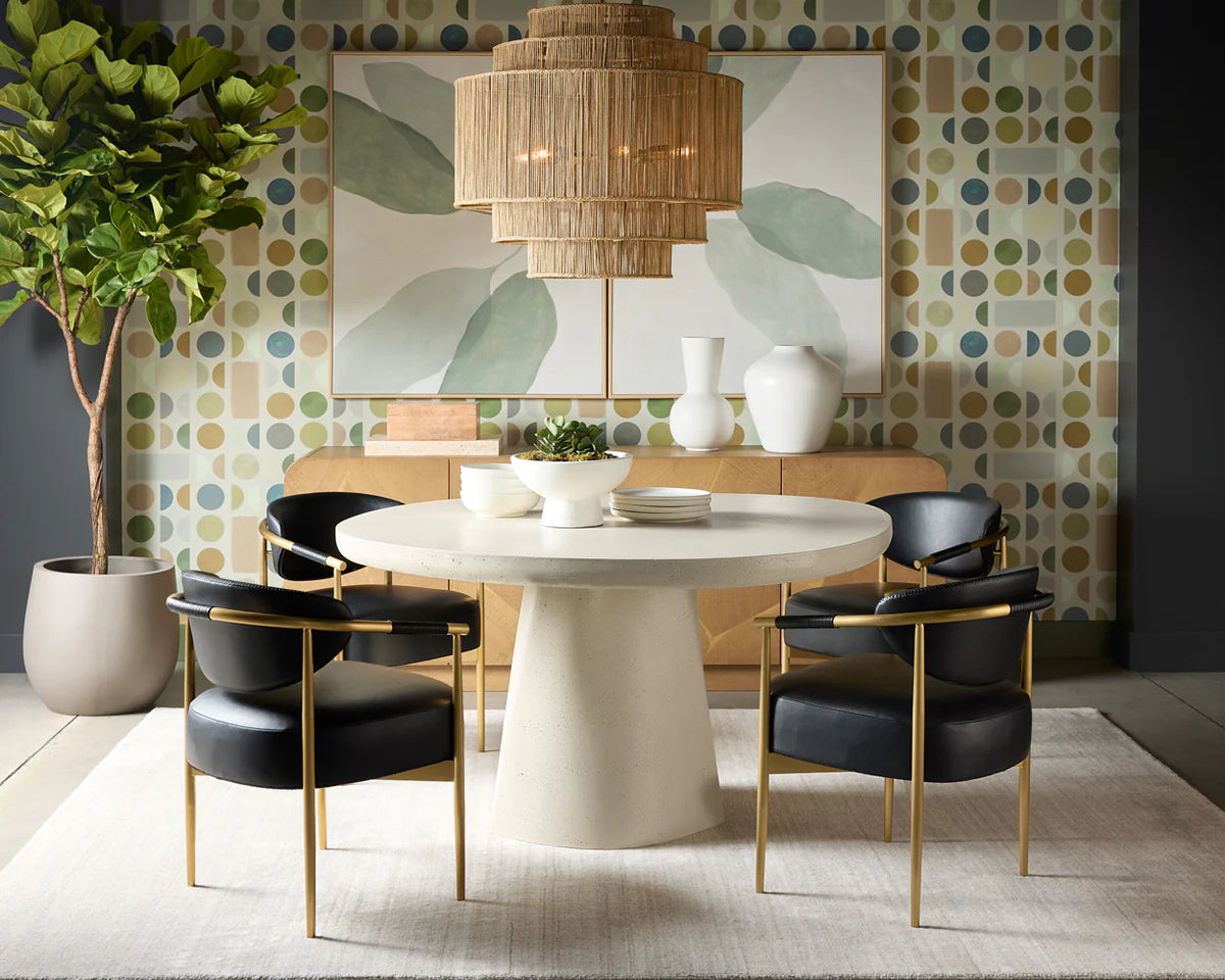 Heloise Black Faux Leather & Gold Dining Armchair