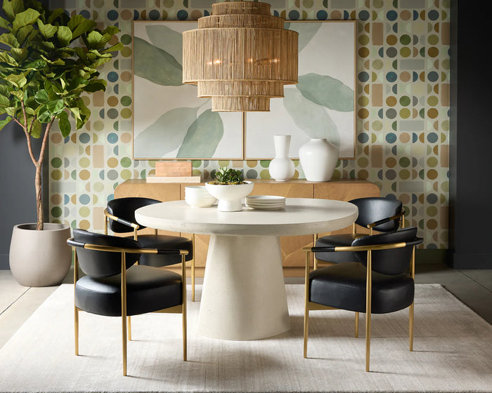 Heloise Black Faux Leather & Gold Dining Armchair