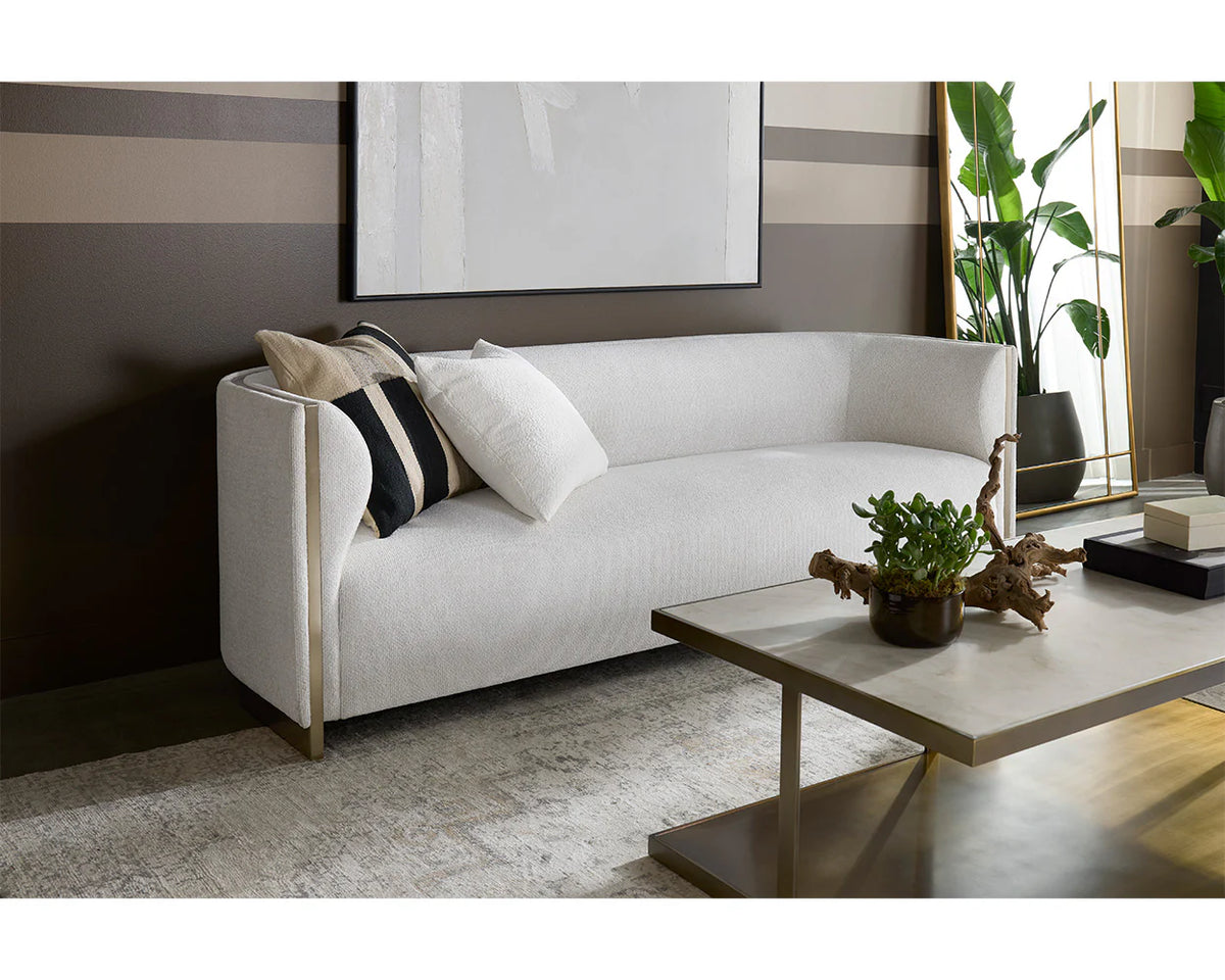 Larron 95.75" Light Barley Performance Fabric & Gold Sofa