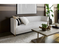 Larron 95.75" Light Barley Performance Fabric & Gold Sofa