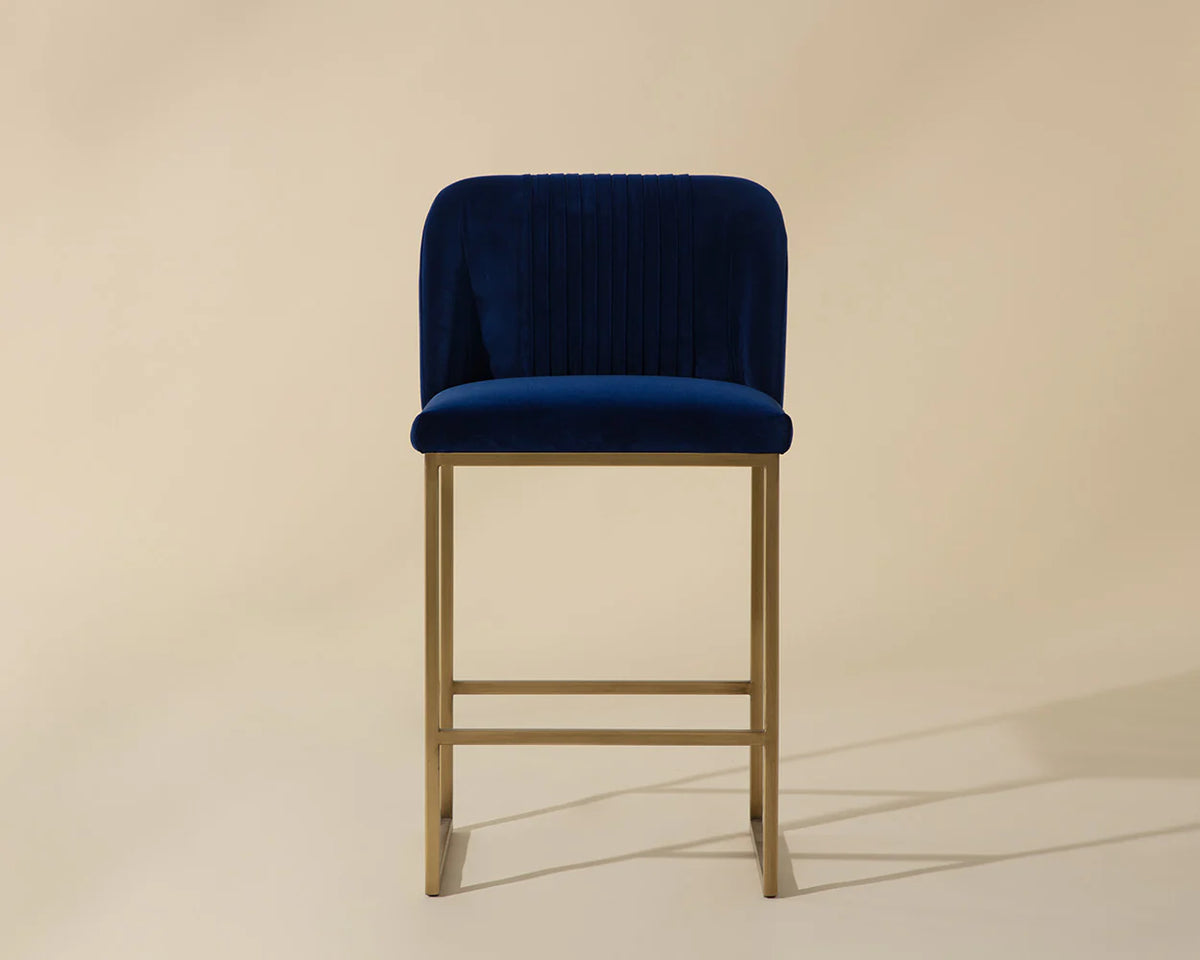Nevin Sapphire Blue & Antique Brass Counter Stool