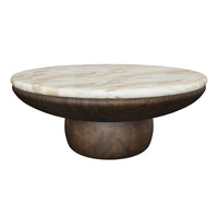 Orula 40" Faux Marble & Brown Oak Concrete Indoor/Outdoor Coffee Table