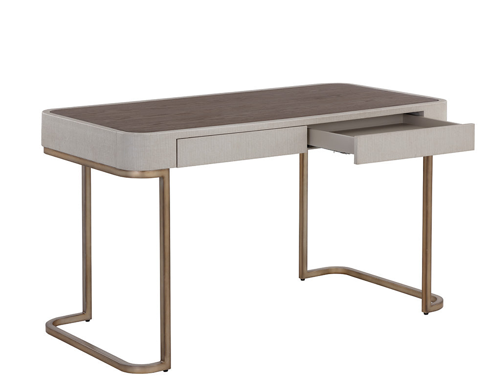 Jamille Cream Faux Leather & Gold Desk