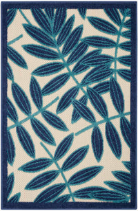 Annitra Indoor/Outdoor Natural Blue Swirling Vines Design Area Rug - Elegance Collection