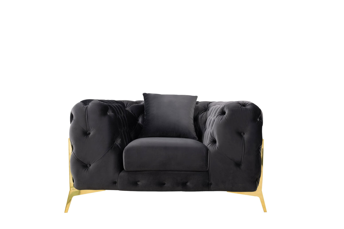 Bronte Black Velvet Transitional Sofa Set