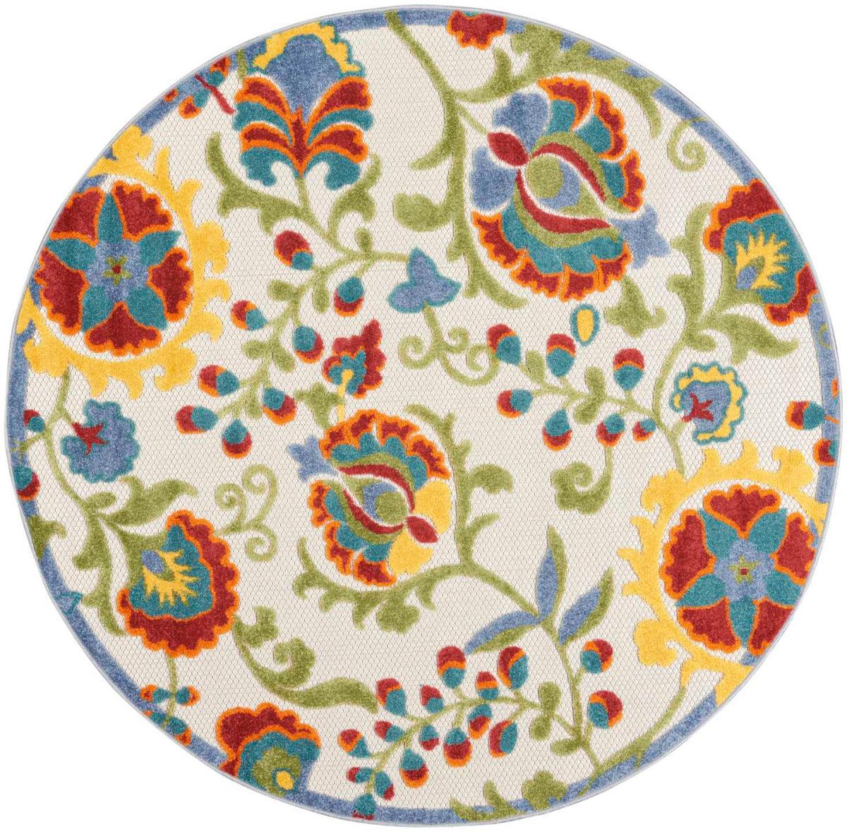 Annitra Indoor/Outdoor Ivory & Multicolor Flower Garden Area Rug - Elegance Collection