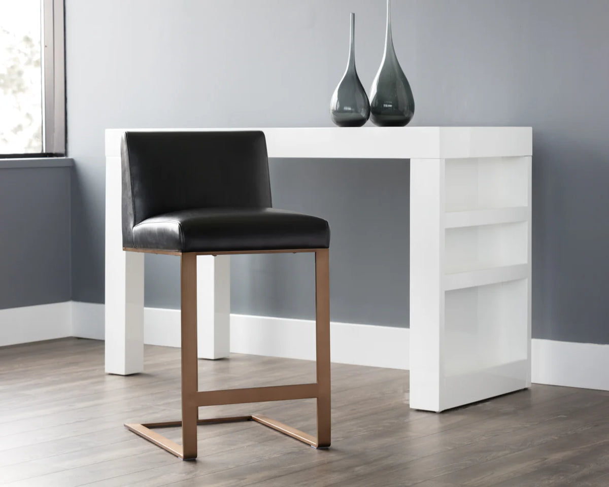 Dean Black Bonded Leather & Antique Brass Counter Stool