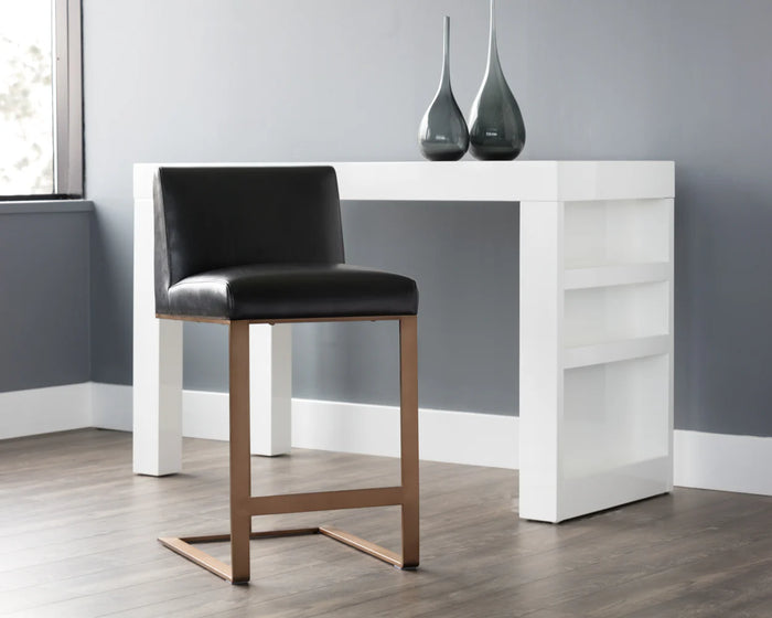 Dean Black Bonded Leather & Antique Brass Counter Stool