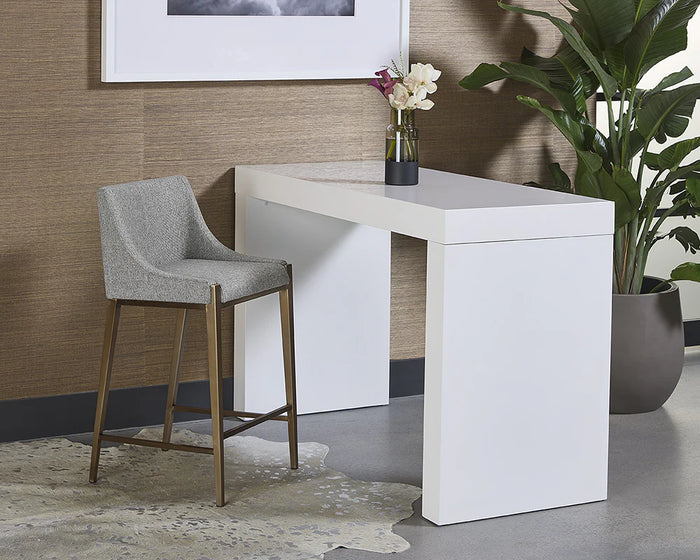 Dionne Pebble Fabric & Antique Brass Counter Stool