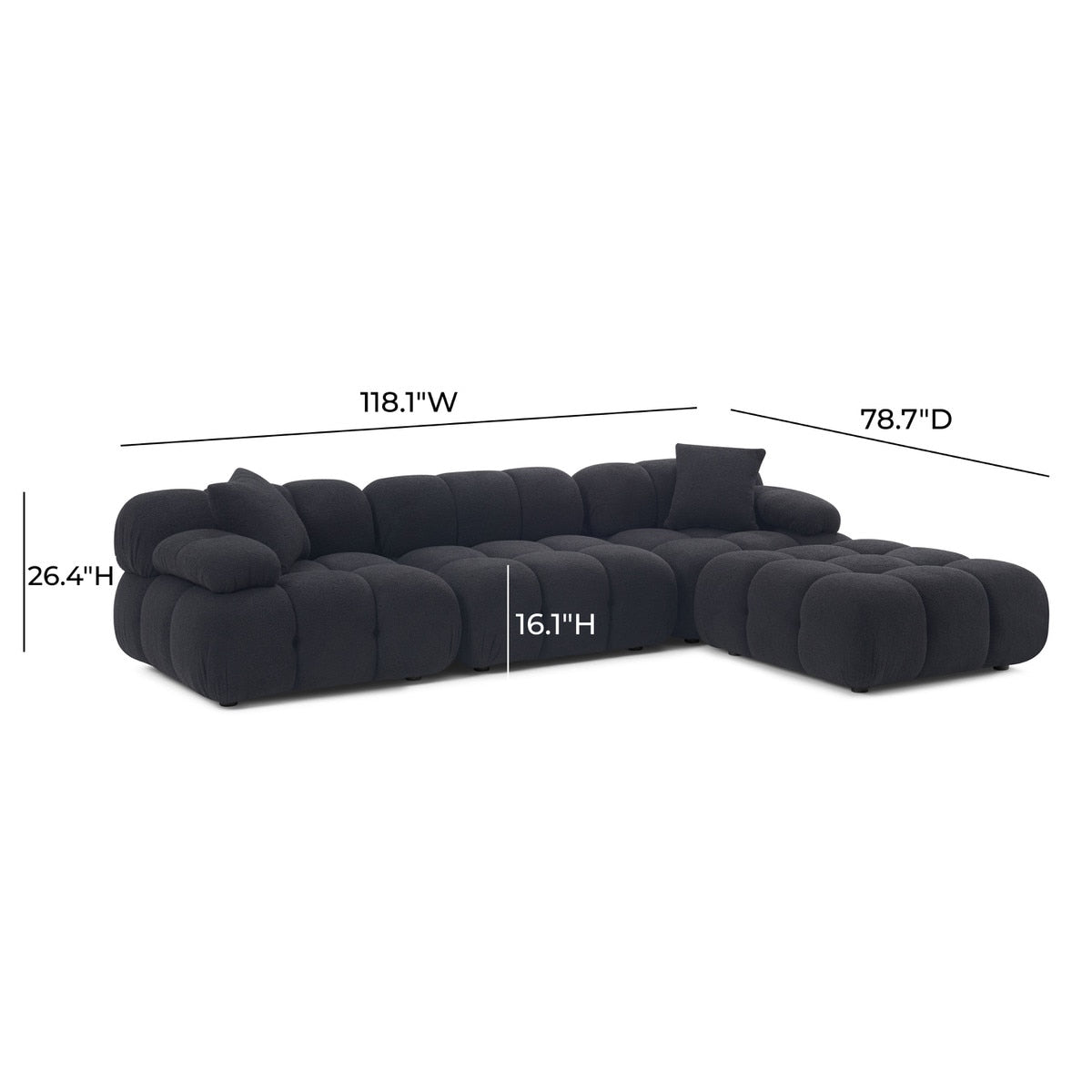 Vogue Black Vegan Shearling 4-piece Modular Sectional