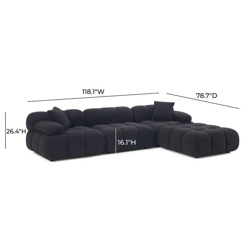 Vogue Black Vegan Shearling 4-piece Modular Sectional