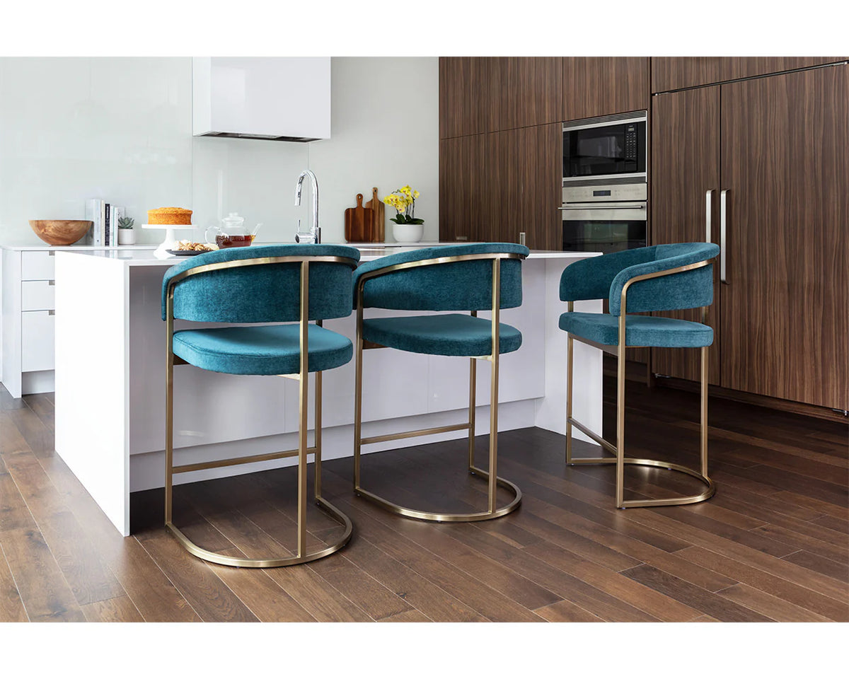 Marris Teal Fabric & Gold Cantilever Counter Stool
