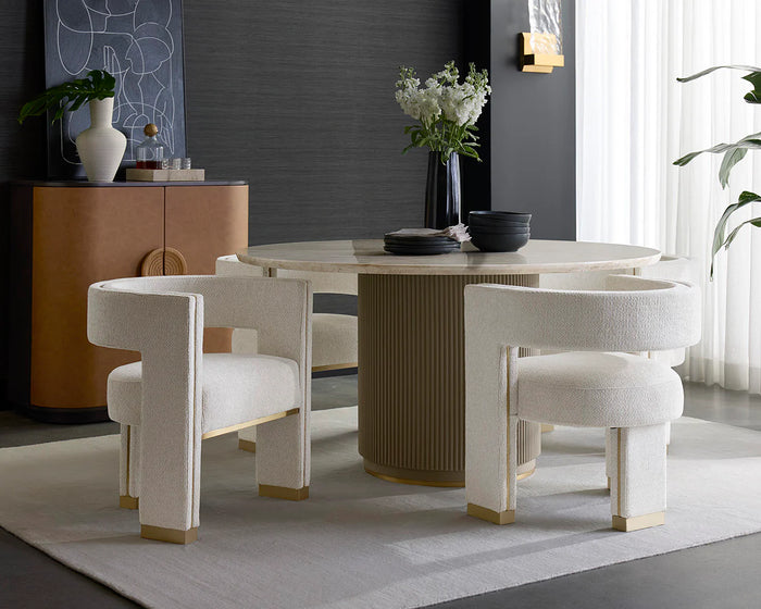 Adamina Light Barley Performance Fabric & Gold Dining Armchair