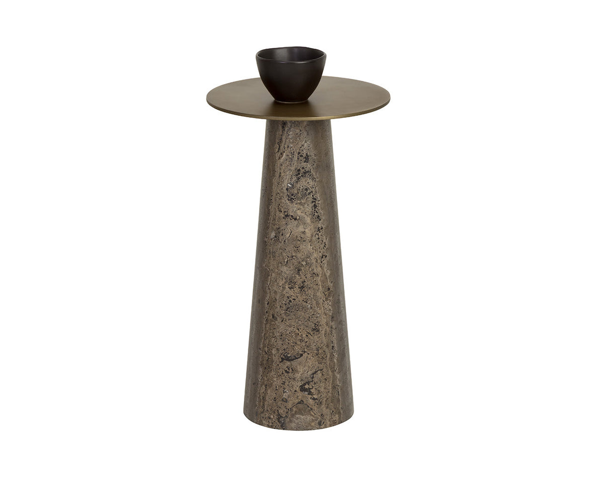 Aditi Travertine & Antique Brown/Brass Accent Table (2 Sizes Available)