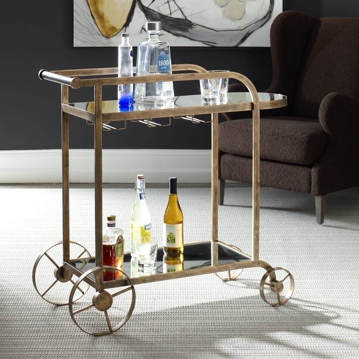 Everest 38" Modern Antique Brass Bar Cart