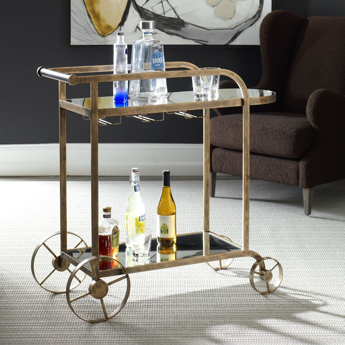 Everest 38" Modern Antique Brass Bar Cart