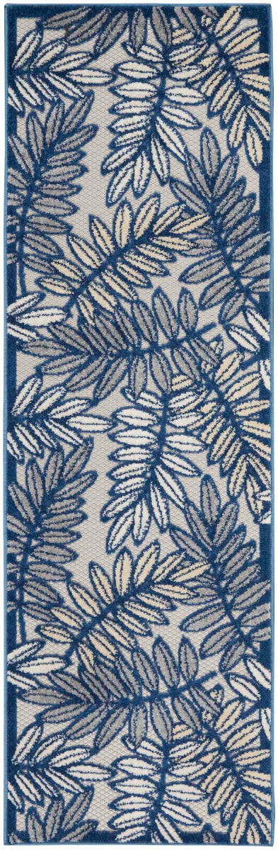 Annitra Indoor/Outdoor Ivory & Navy Leaf Design Area Rug - Elegance Collection