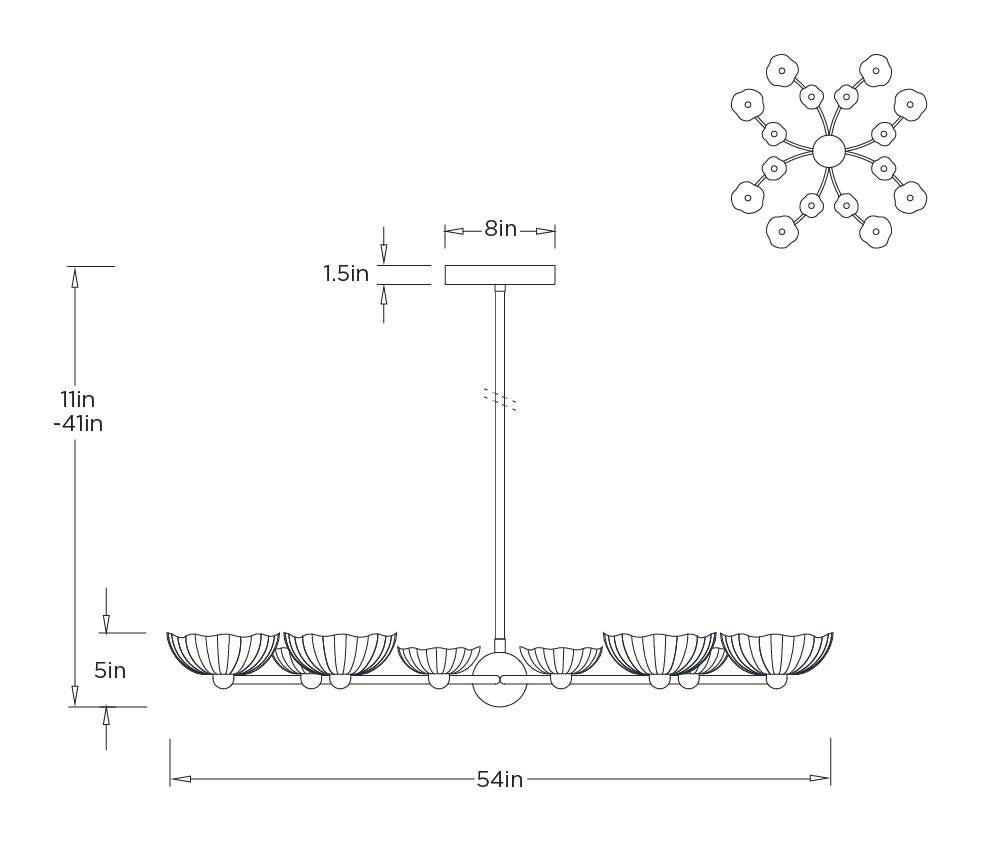 Fleurana 54" White Frosted Seeded Glass & Antique Brass Chandelier