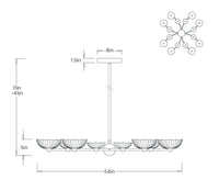 Fleurana 54" White Frosted Seeded Glass & Antique Brass Chandelier