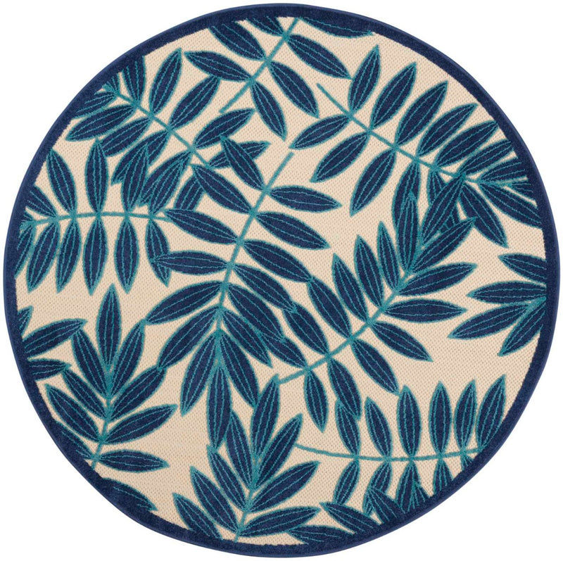 Annitra Indoor/Outdoor Natural Blue Swirling Vines Design Area Rug - Elegance Collection