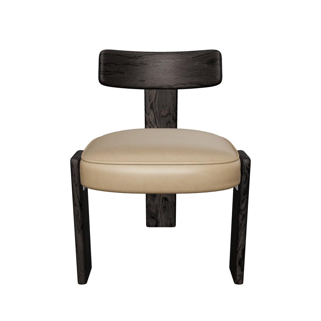 Horton Dark Brown Oak & Sahara Sand Leather Dining Chair (Set of 2)