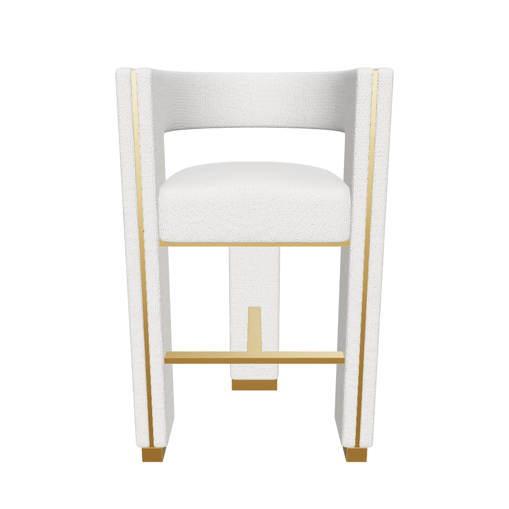 Adamina Light Barley Performance Fabric & Gold Bar Stool