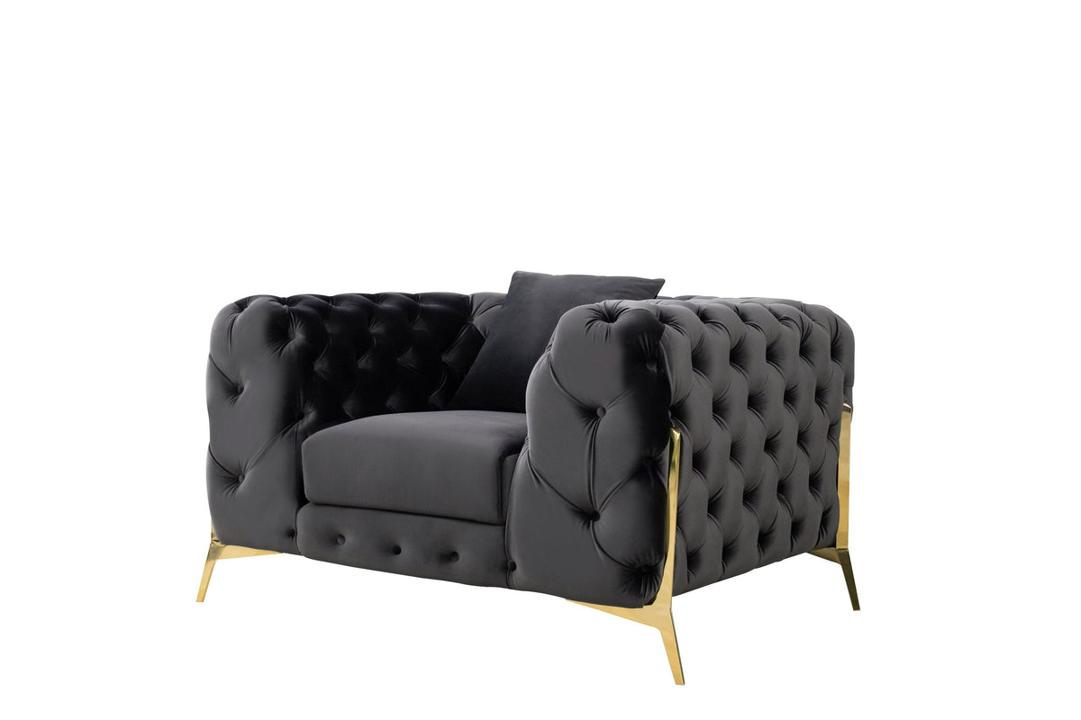 Bronte Black Velvet Transitional Sofa Set