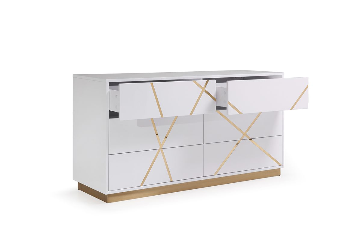 Ivo Modern White Faux Leather & Gold Bedroom Set