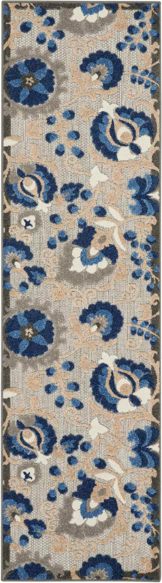 Annitra Indoor/Outdoor Natural Blue Swirling Vines Design Area Rug - Elegance Collection