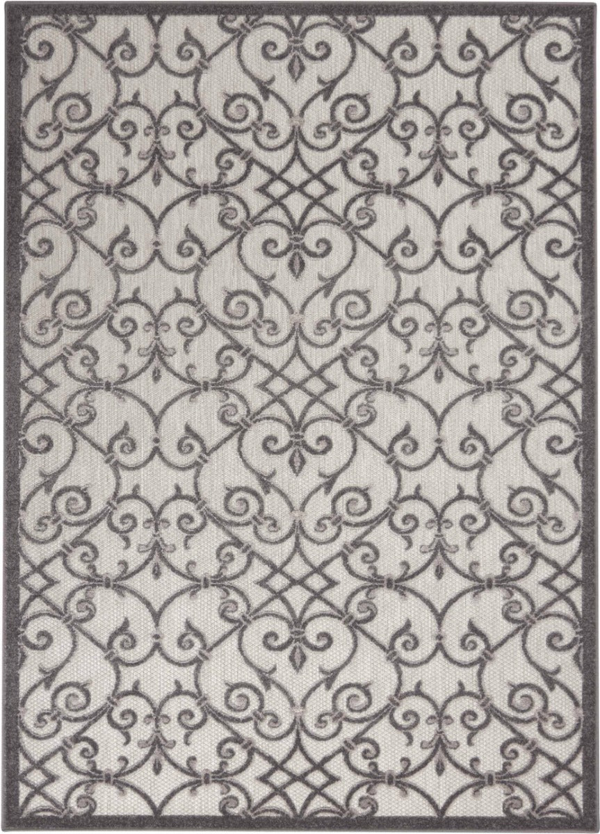 Annitra Indoor/Outdoor Grey Charcoal Vines Design Area Rug - Elegance Collection