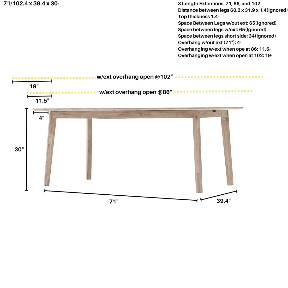 Emma 71"-102" Extension Dining Table