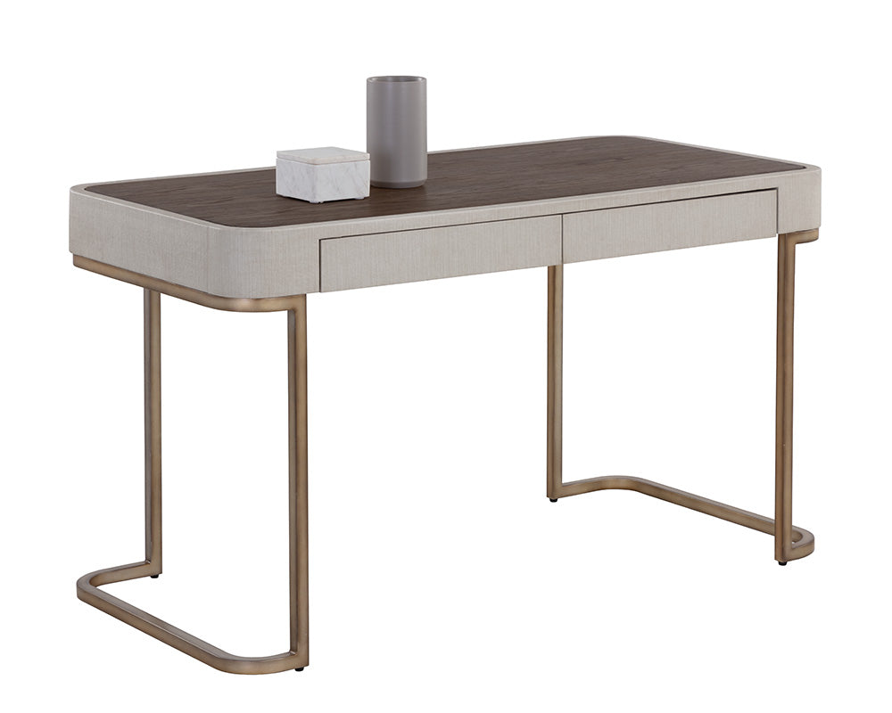 Jamille Cream Faux Leather & Gold Desk