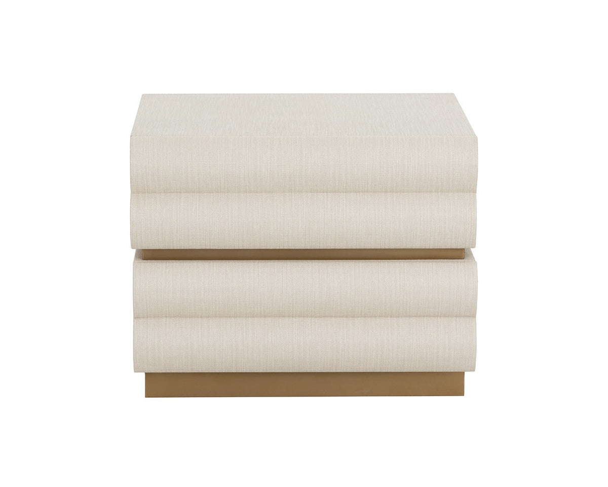 Subira Cream Faux Leather & Wood, Gold Nightstand