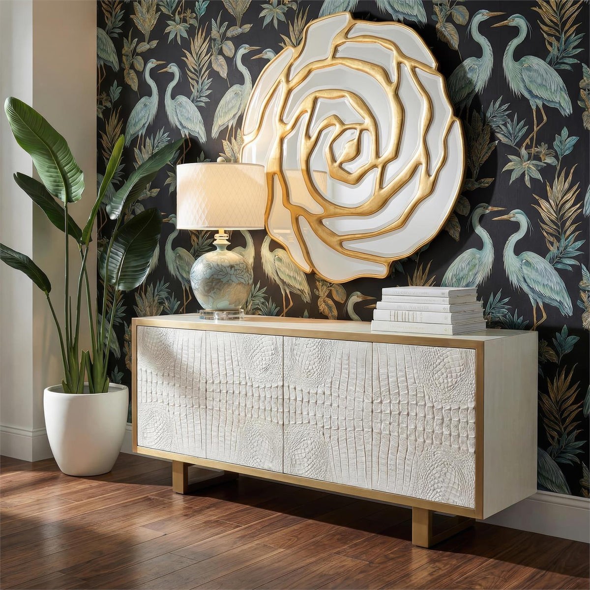 Birds of Paradise 46” in White Ceramic Planter