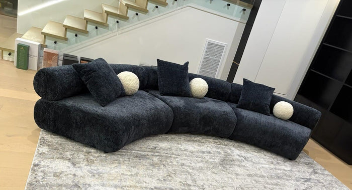 Evelyn 3 Piece Dark Grey Curved Modular Sectional Sofa