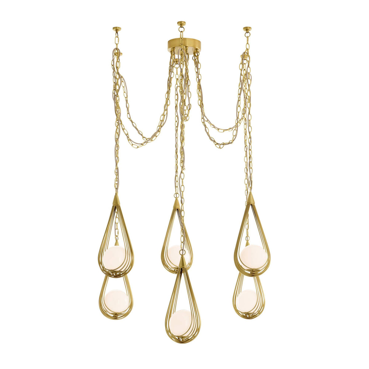 Ova 38.5" Antique Brass Multi-Drop Chandelier