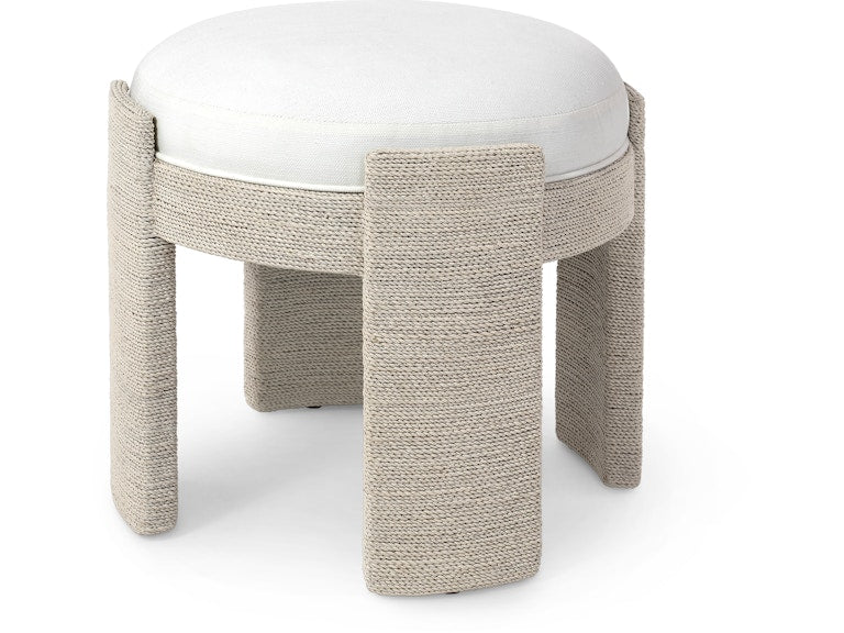 Faye 21" Performance White Basket Weave Sand Ottoman
