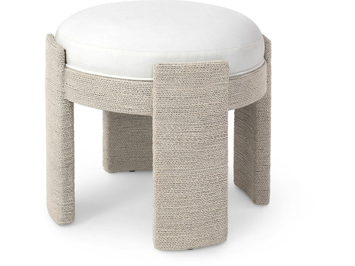 Faye 21" Performance White Basket Weave Sand Ottoman